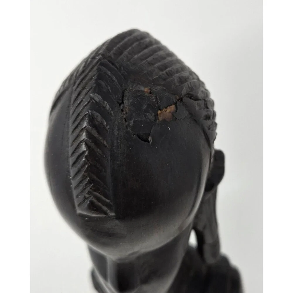 Vintage Hand Carved African Warrior Statue Figure w/ Spear‎ Wood Tribal Art 14